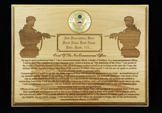 Army NCO Creed Plaque Personalized
