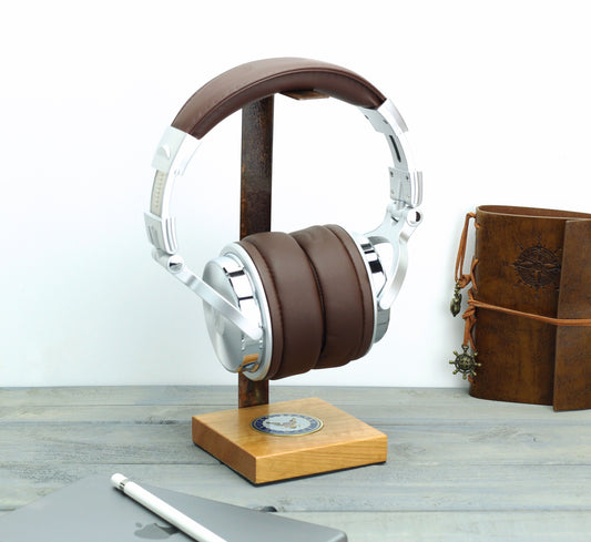 Navy Cherry Wood Base and Metal Headphone Stand