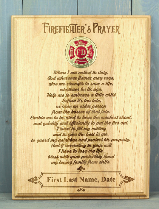 Firefighter's Prayer Engraved Plaque - Personalized - Vertical