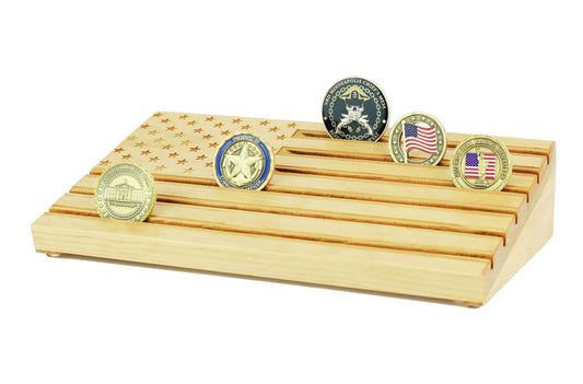 American Flag Challenge Coin Display - Personalized - Blonde