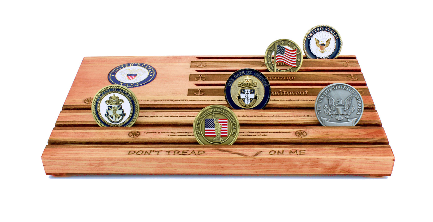 Navy Officer's Crest Challenge Coin Display - Personalized - Red