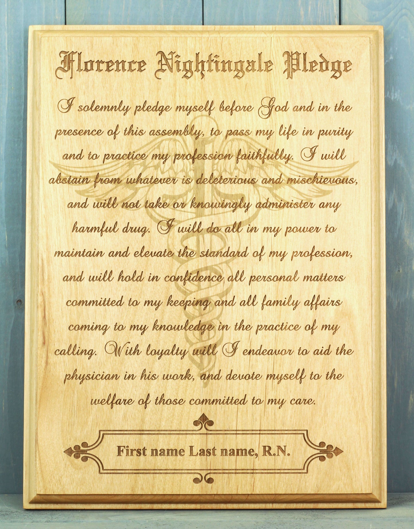 Florence Nightingale Pledge with Caduceus Plaque - Personalized