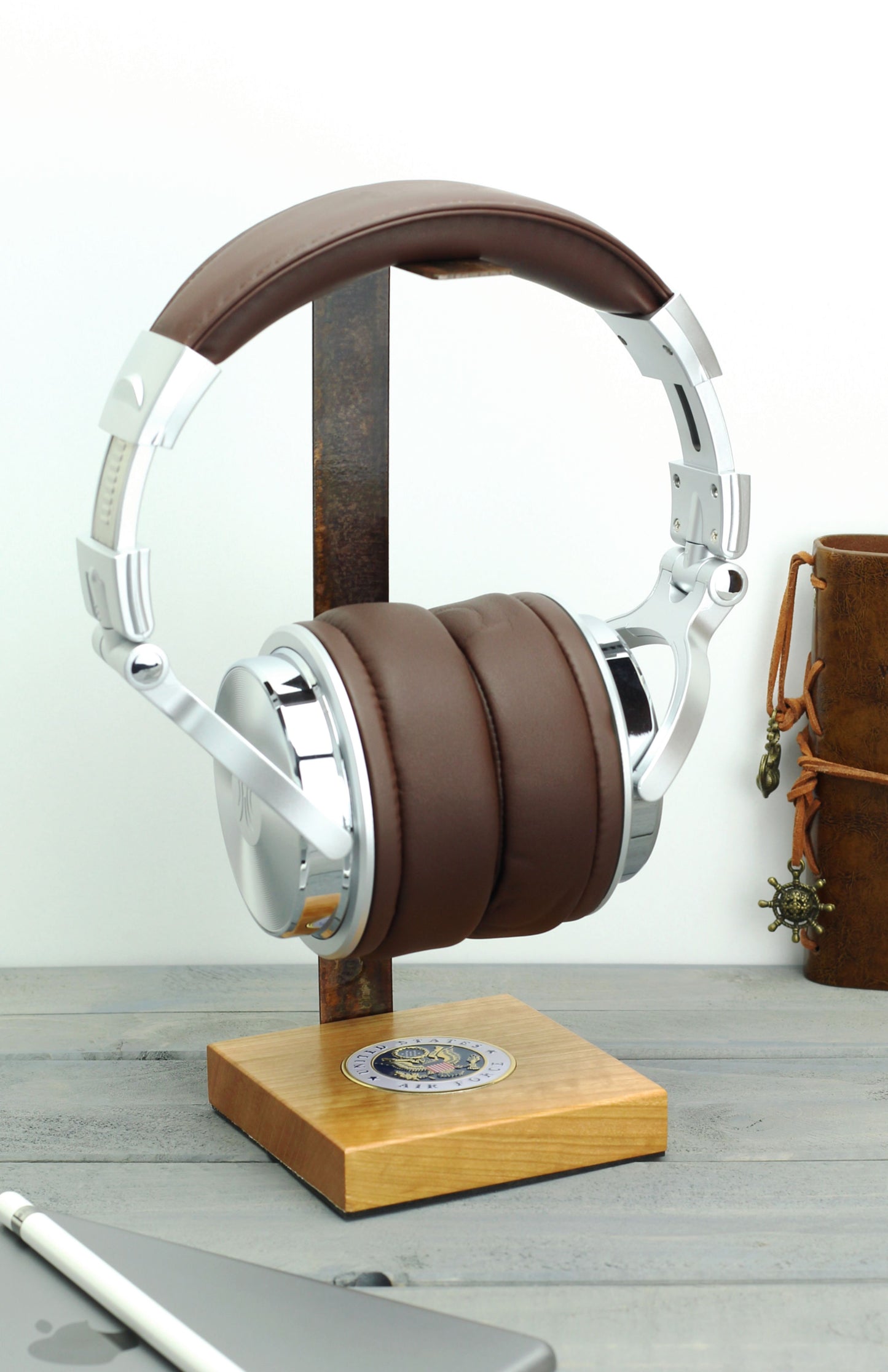Air Force Cherry Wood Base and Metal Headphone Stand