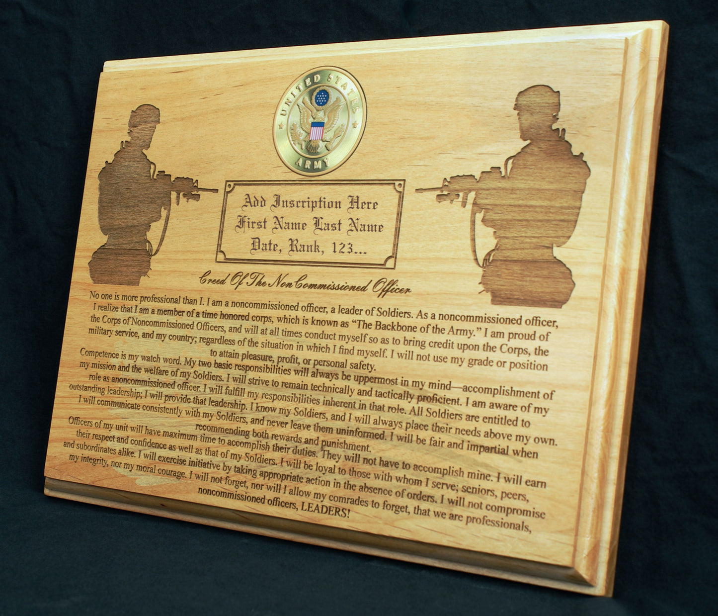 Army NCO Creed Plaque Personalized