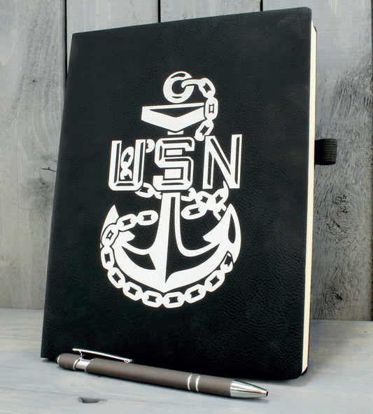 Chief Petty Officer Personalized Notebook with pen loop - Black and Silver