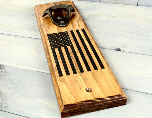 Rustic American Flag Wall Mounted Bottle Opener