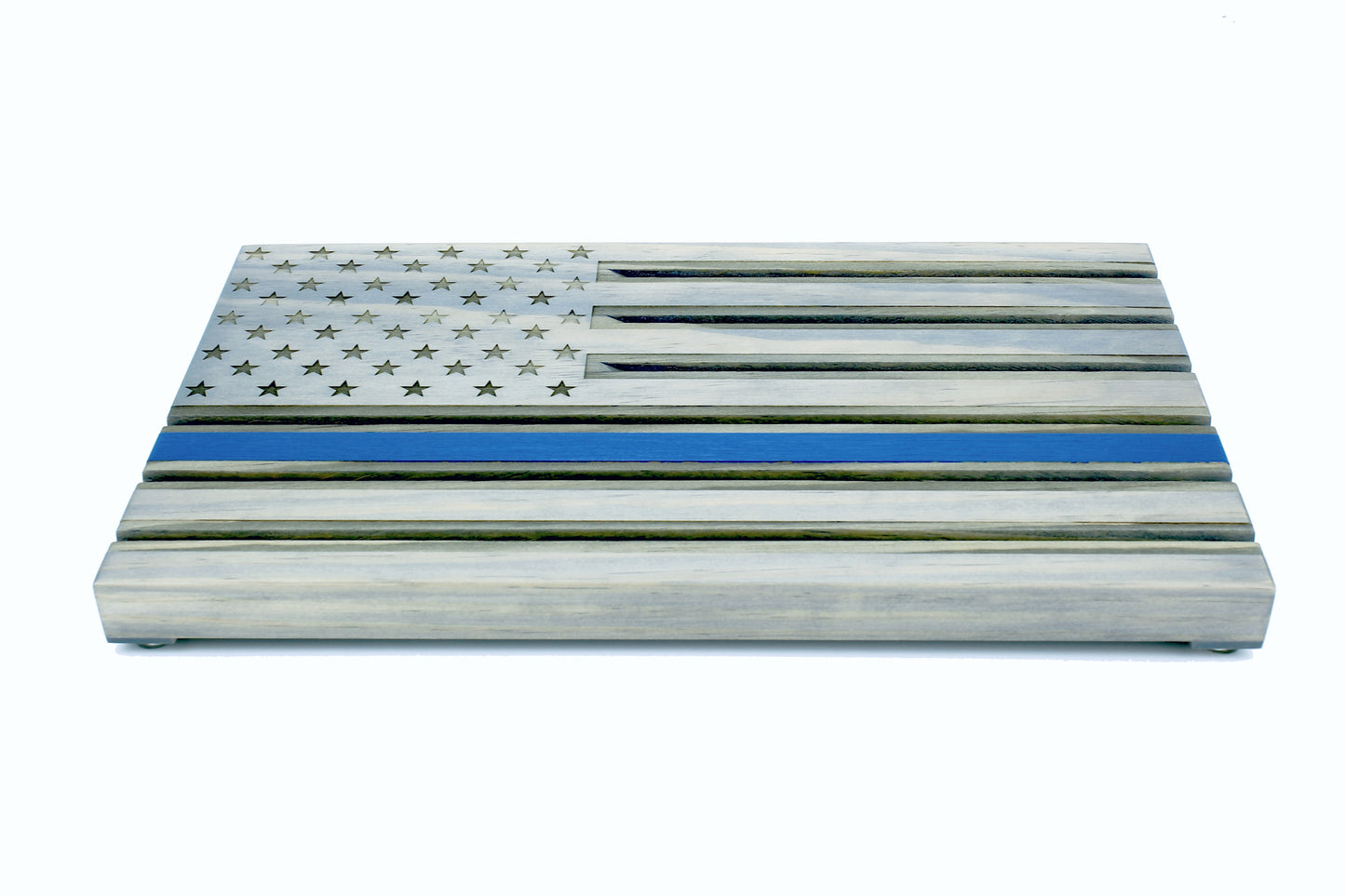 Thin Blue Line American Flag Challenge Coin Display - Personalized - Gray