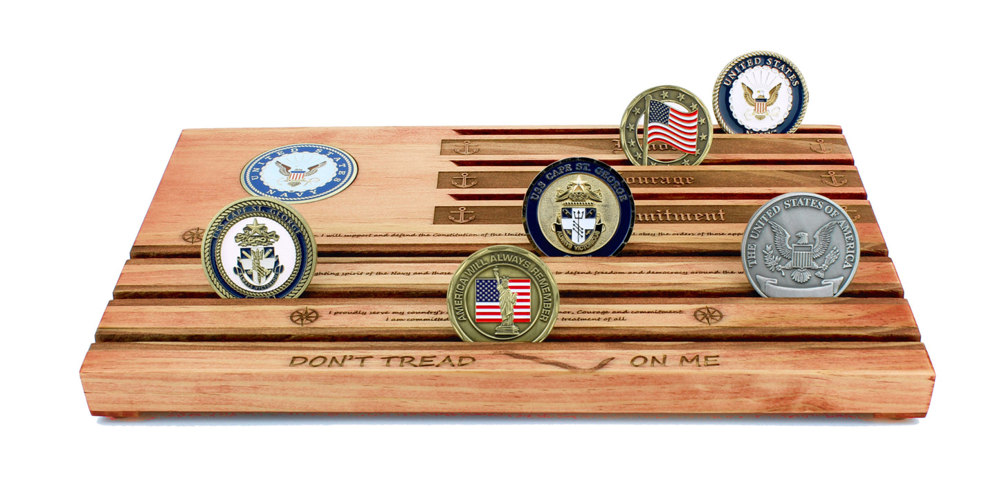 Navy Sailor's Creed Challenge Coin Display - Personalized - Red