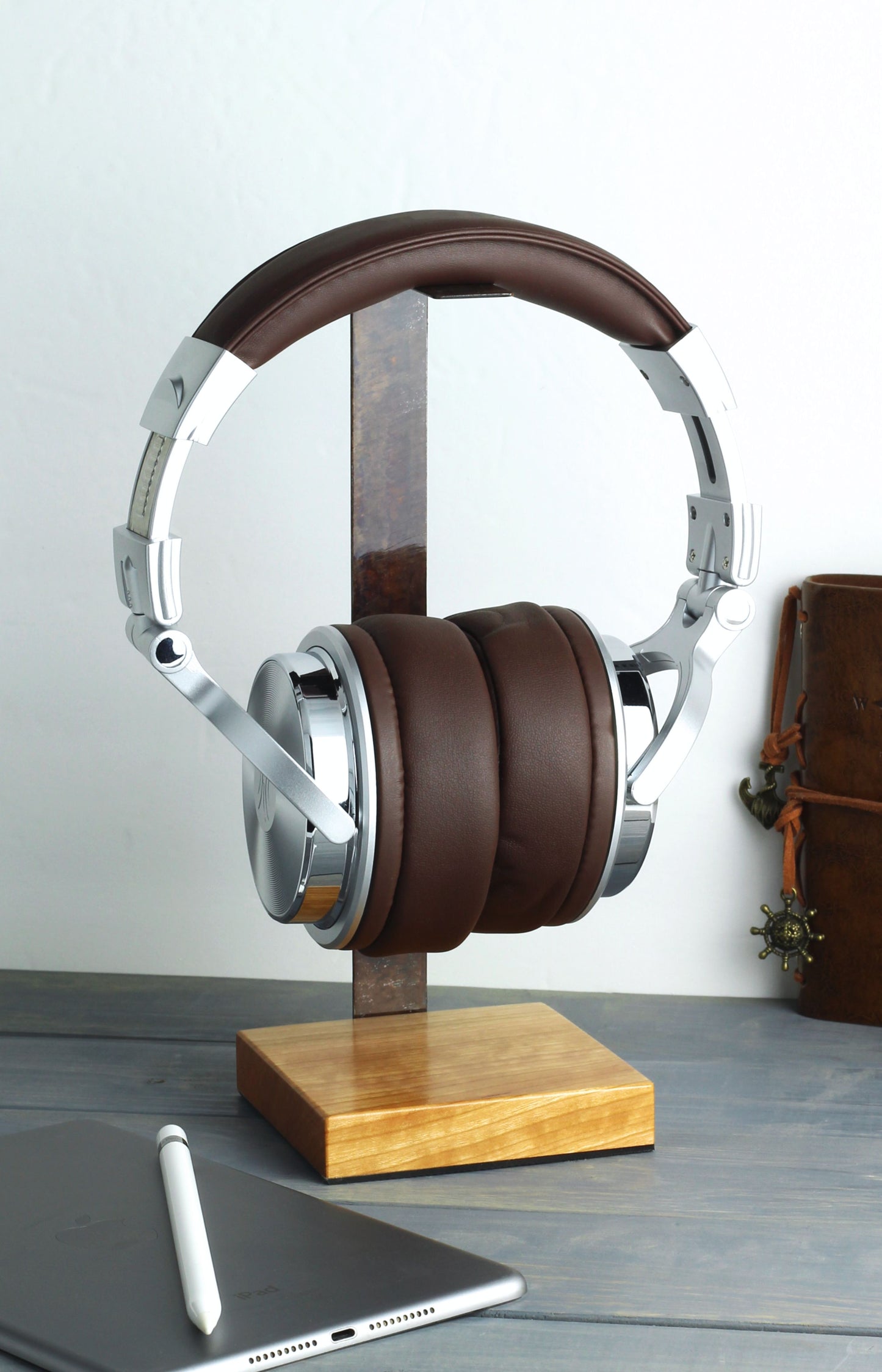 Cherry Wood Base and Metal Headphone Stand