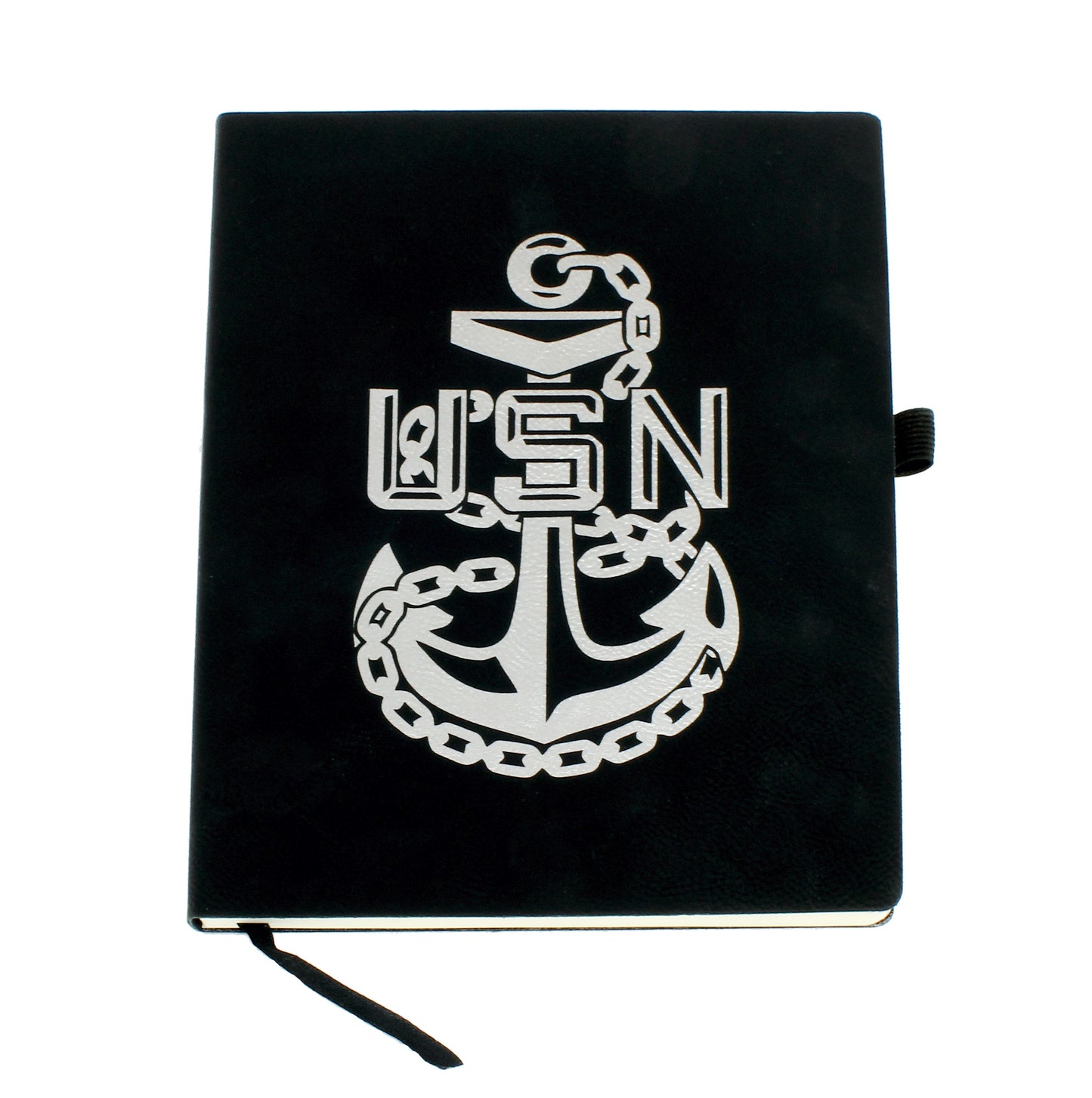 Chief Petty Officer Personalized Notebook with pen loop - Black and Silver