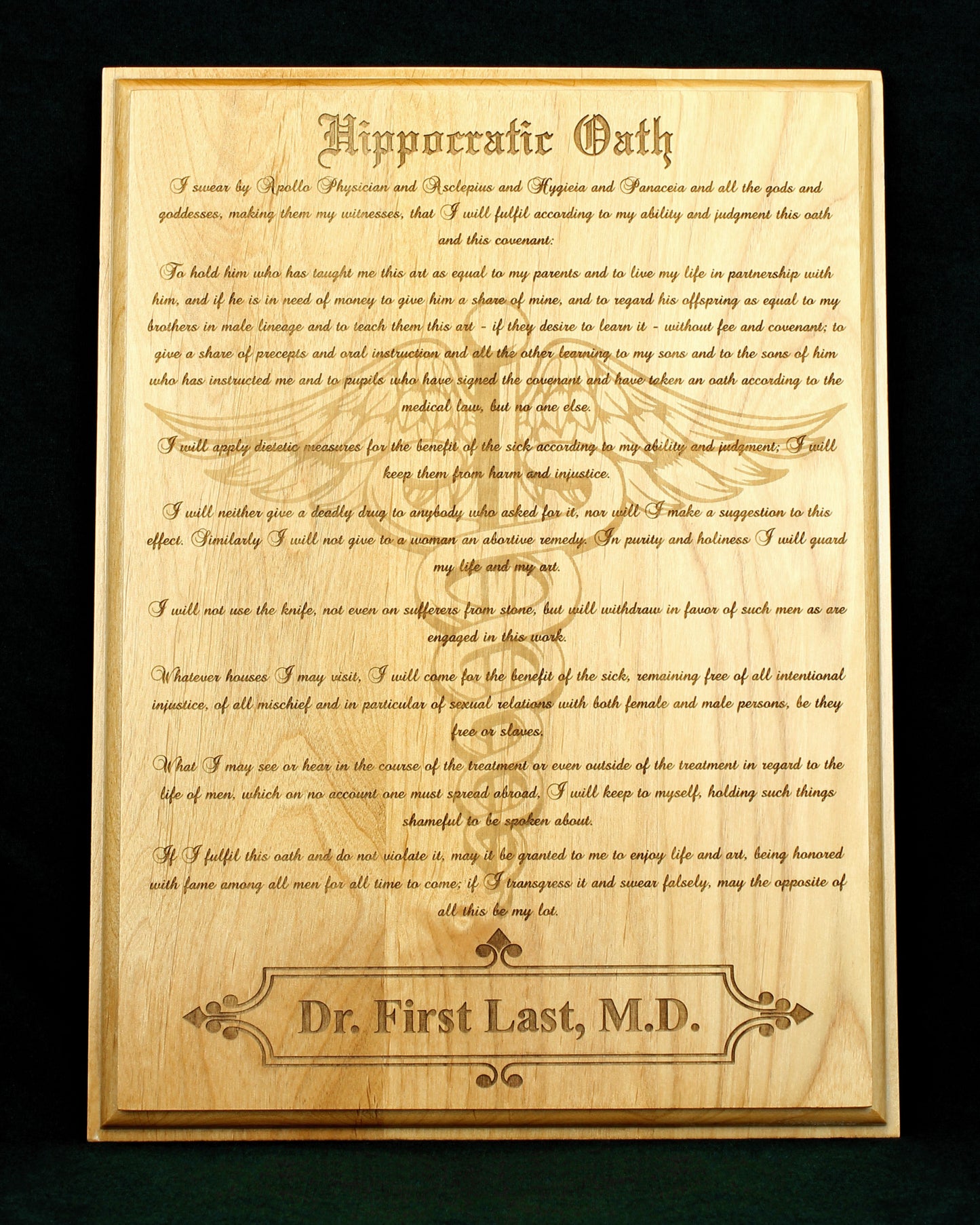 Hippocratic Oath with Caduceus Plaque - Personalized