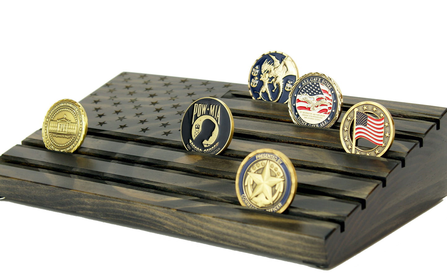 American Flag Challenge Coin Display - Personalized - Black