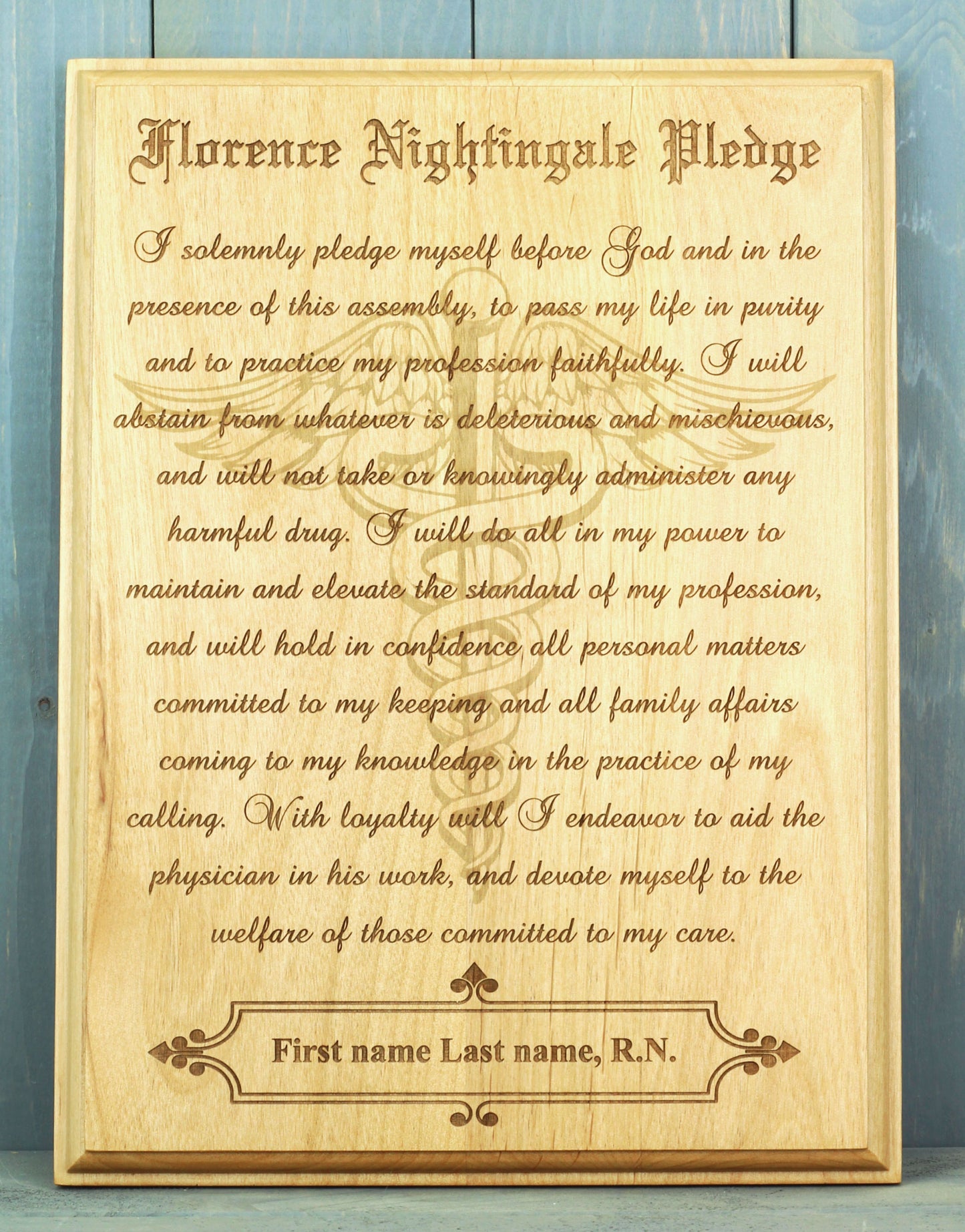 Florence Nightingale Pledge with Caduceus Plaque - Personalized