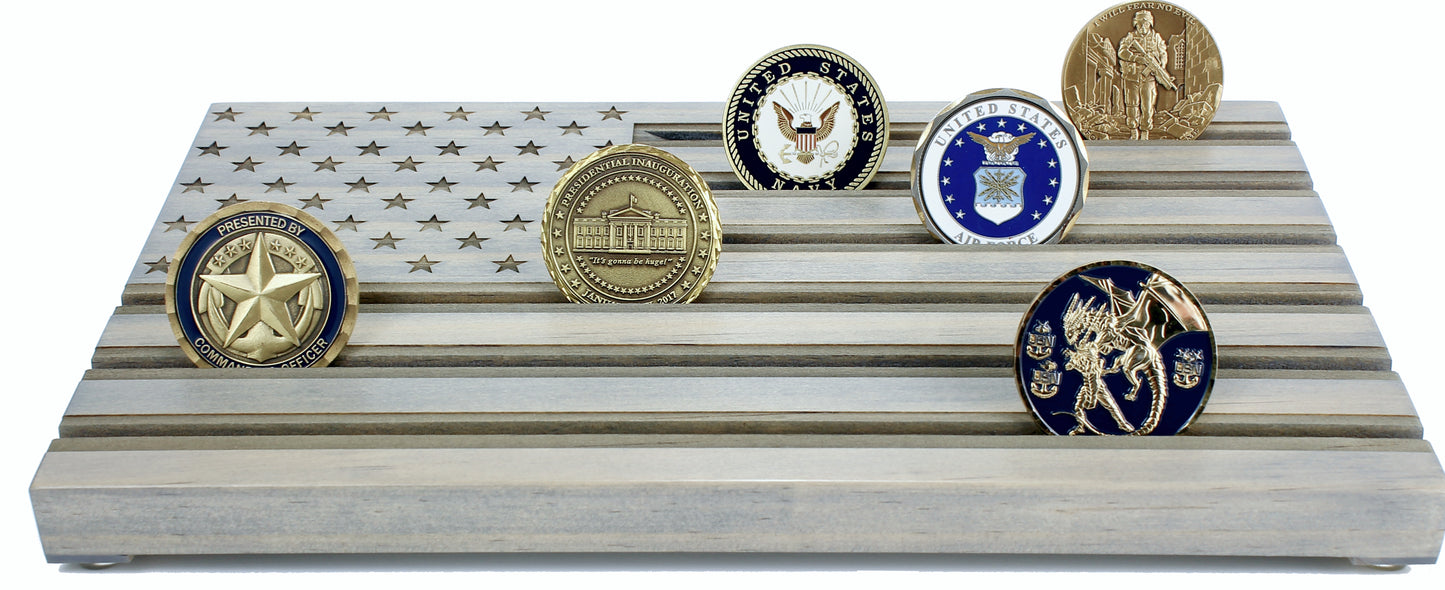 American Flag Challenge Coin Display - Personalized - Gray