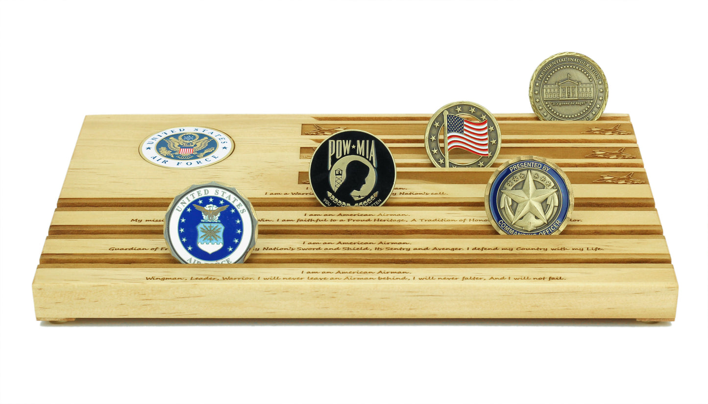 Air Force Airmen's Creed Challenge Coin Display - Personalized - Blonde