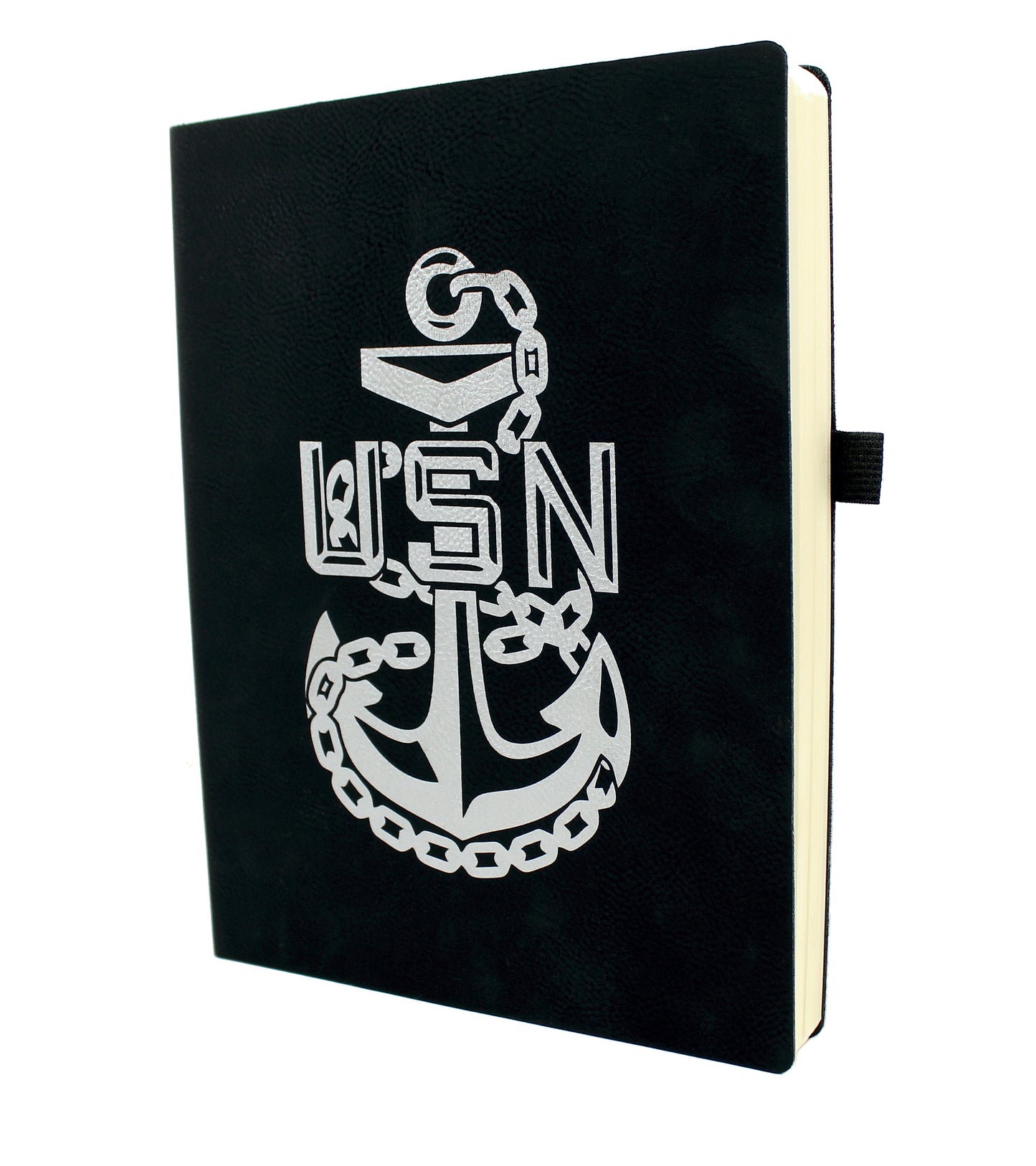 Chief Petty Officer Personalized Notebook with pen loop - Black and Silver