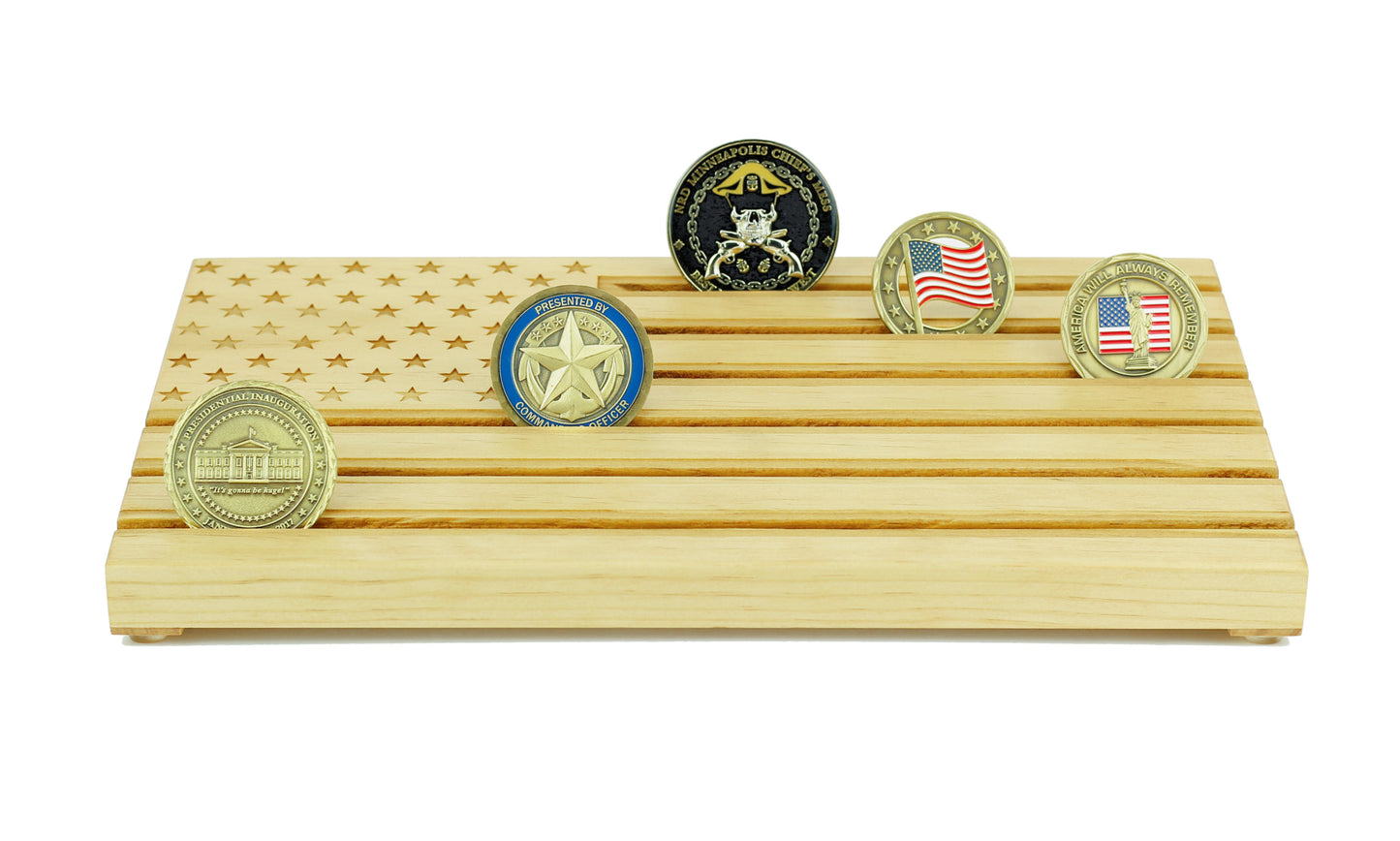 American Flag Challenge Coin Display - Personalized - Blonde