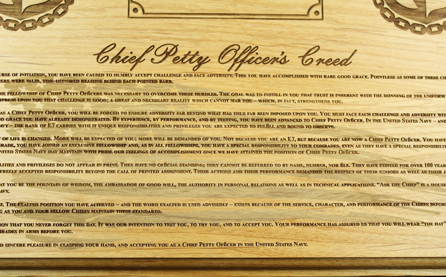 Personalized Navy Chief's Creed Plaque