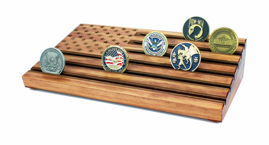 American Flag Challenge Coin Display - Personalized - Red