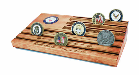 Navy Officer's Crest Challenge Coin Display - Personalized - Red