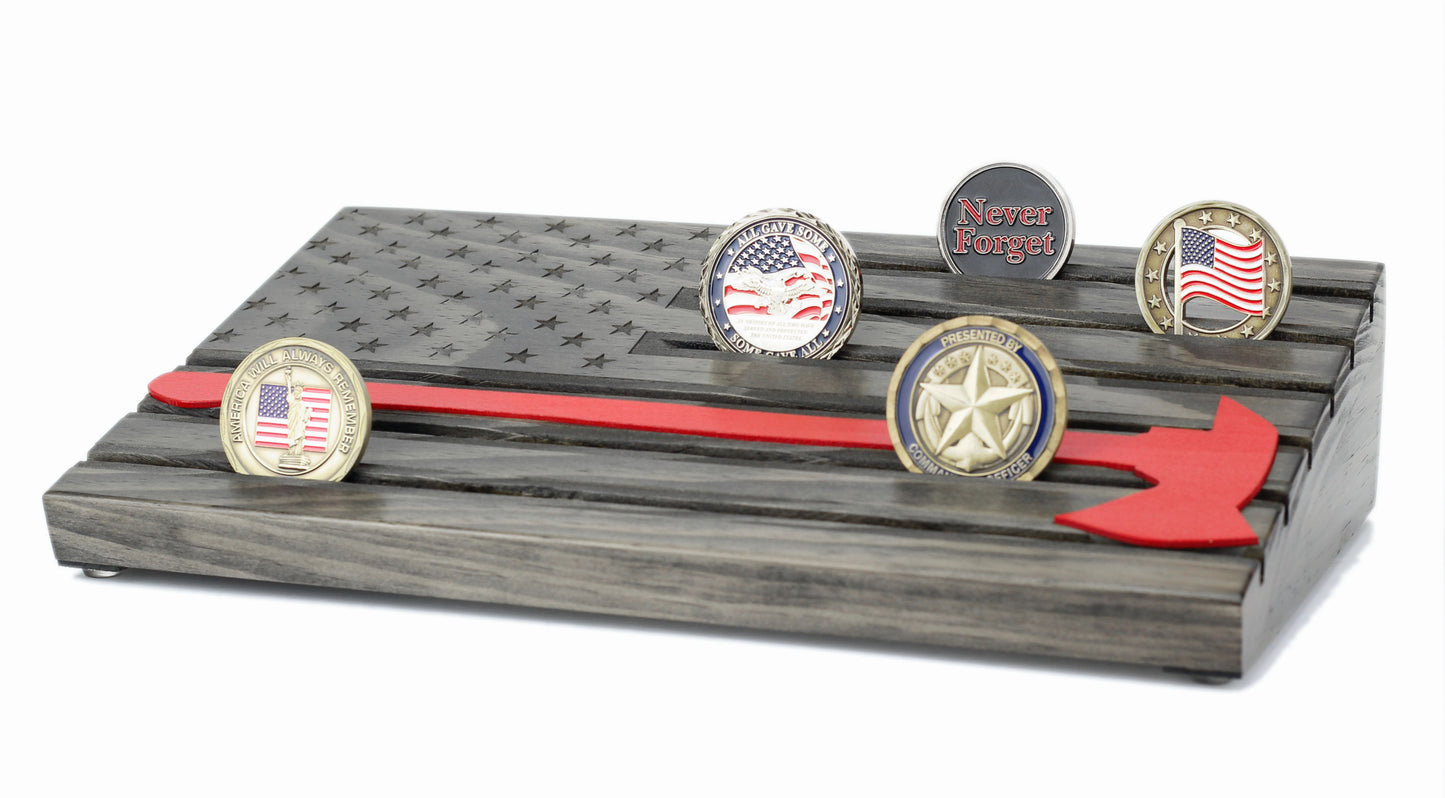 Fire Axe American Flag Challenge Coin Display - Personalized - Black
