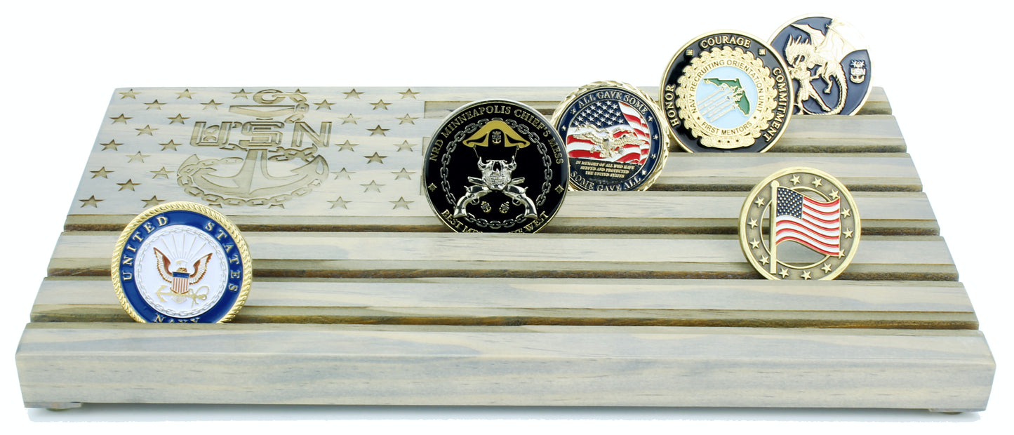 Navy Chief Petty Officer Challenge Coin Display - Personalized - Gray