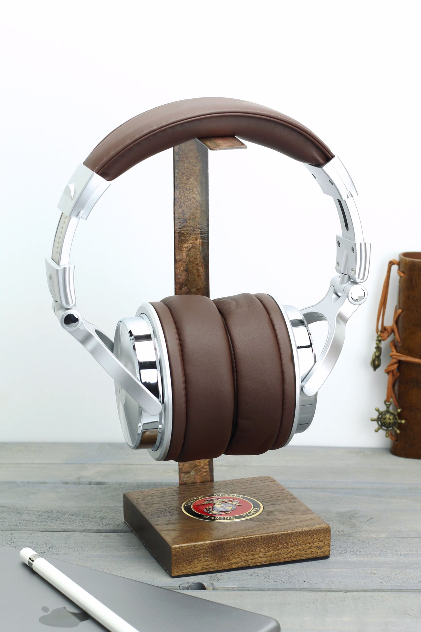 Marine Walnut Base and Metal Headphone Stand