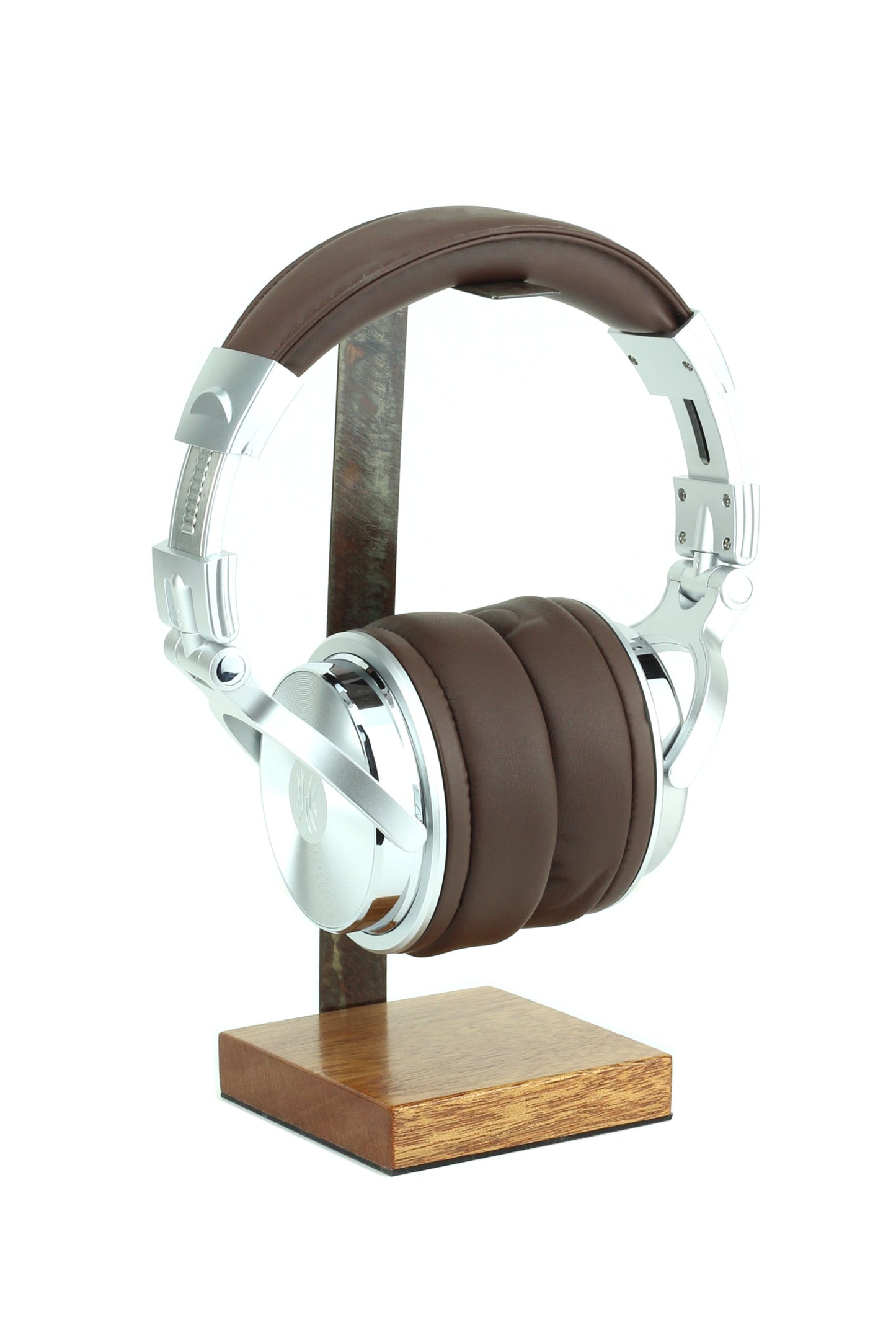 Mahogany Base and Metal Headphone Stand