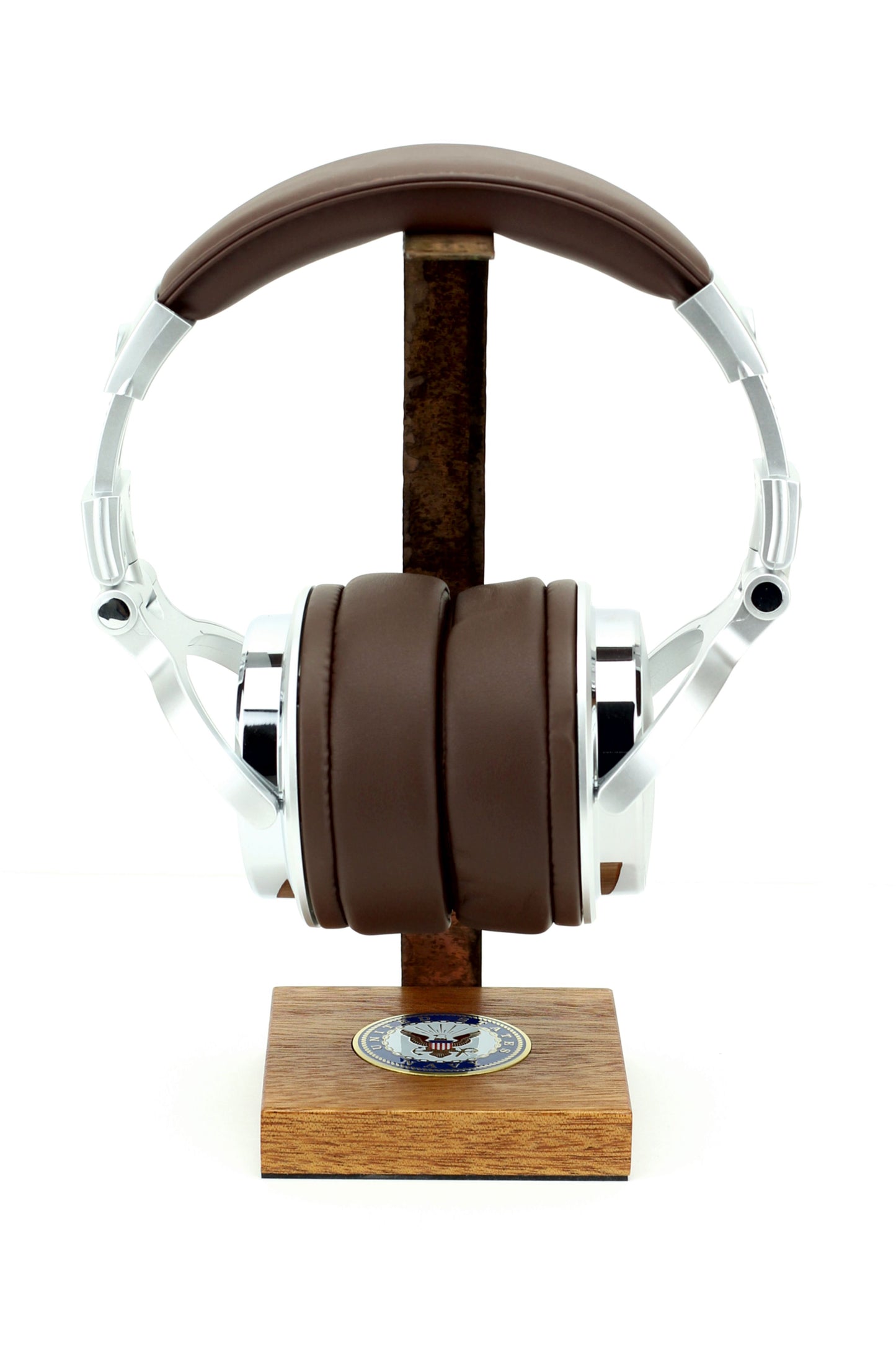 Navy Mahogany Base and Metal Headphone Stand