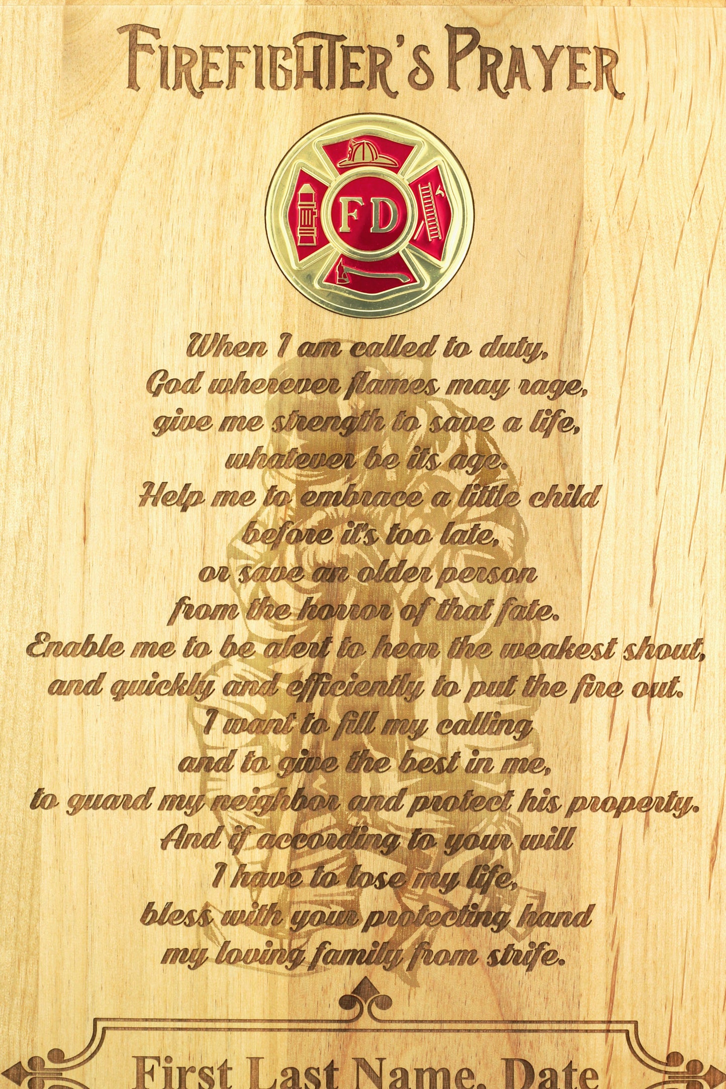 Firefighter's Prayer Engraved Plaque - Personalized - Vertical