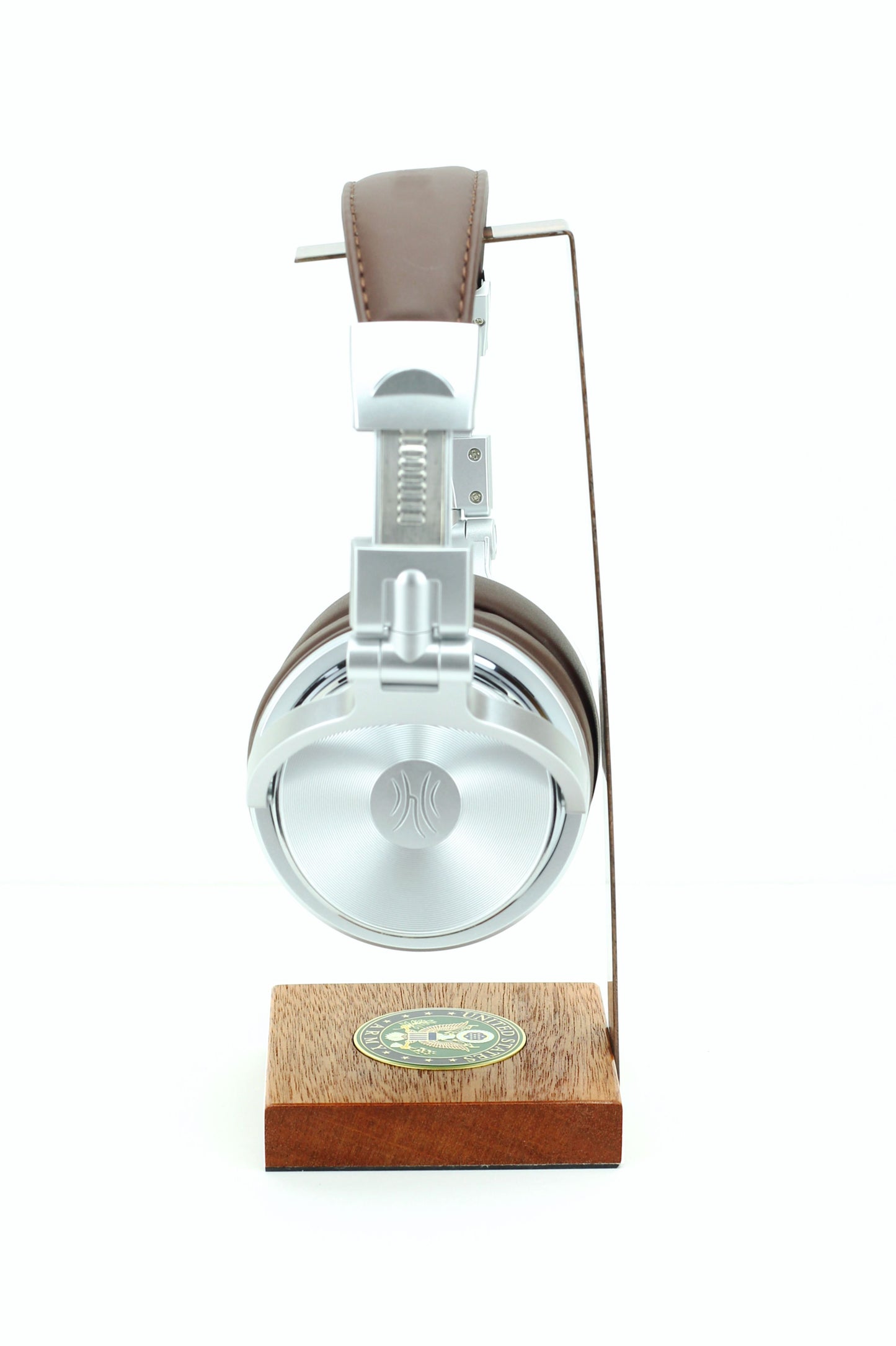 Army Mahogany Base and Metal Headphone Stand