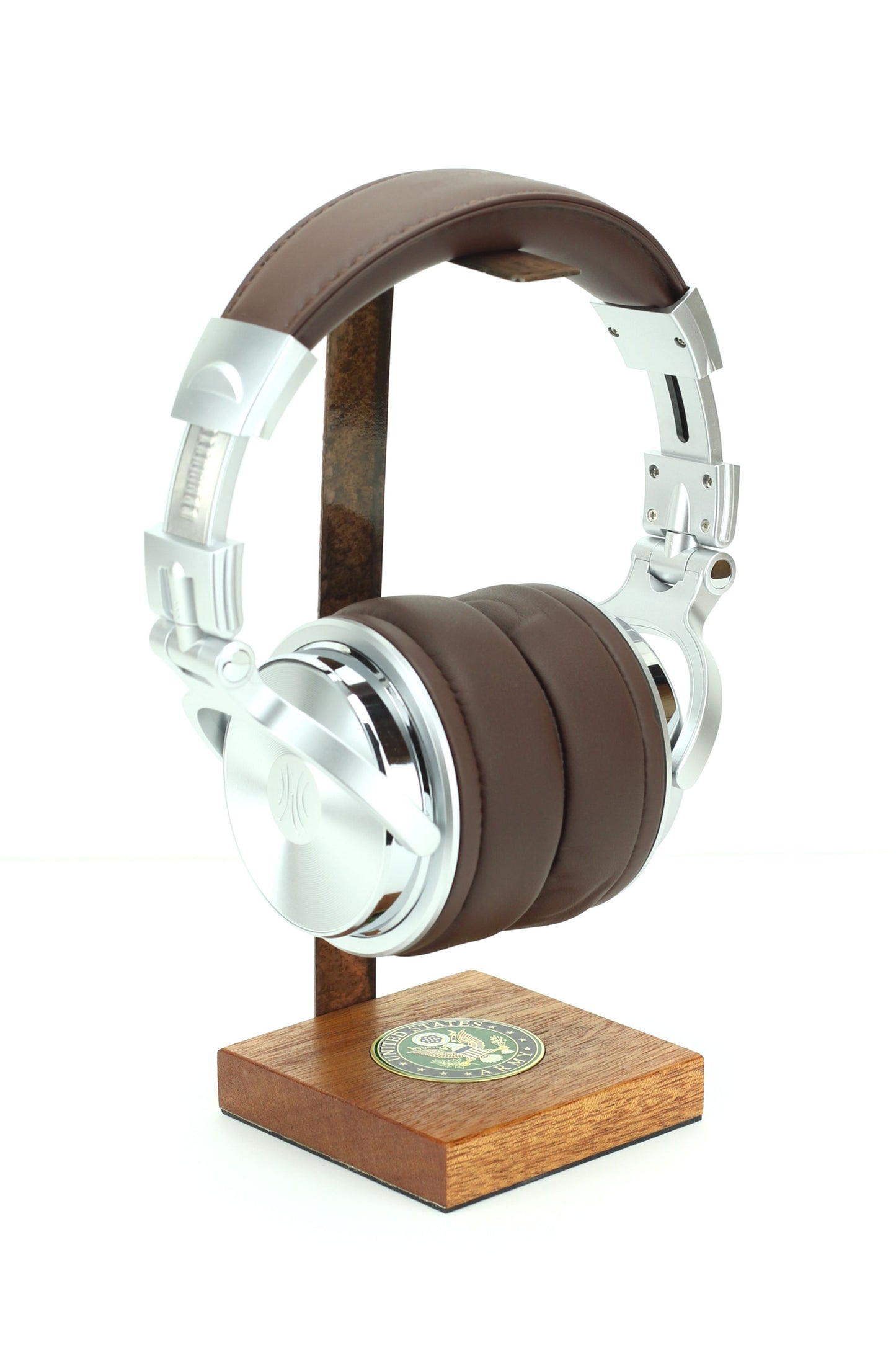 Army Mahogany Base and Metal Headphone Stand