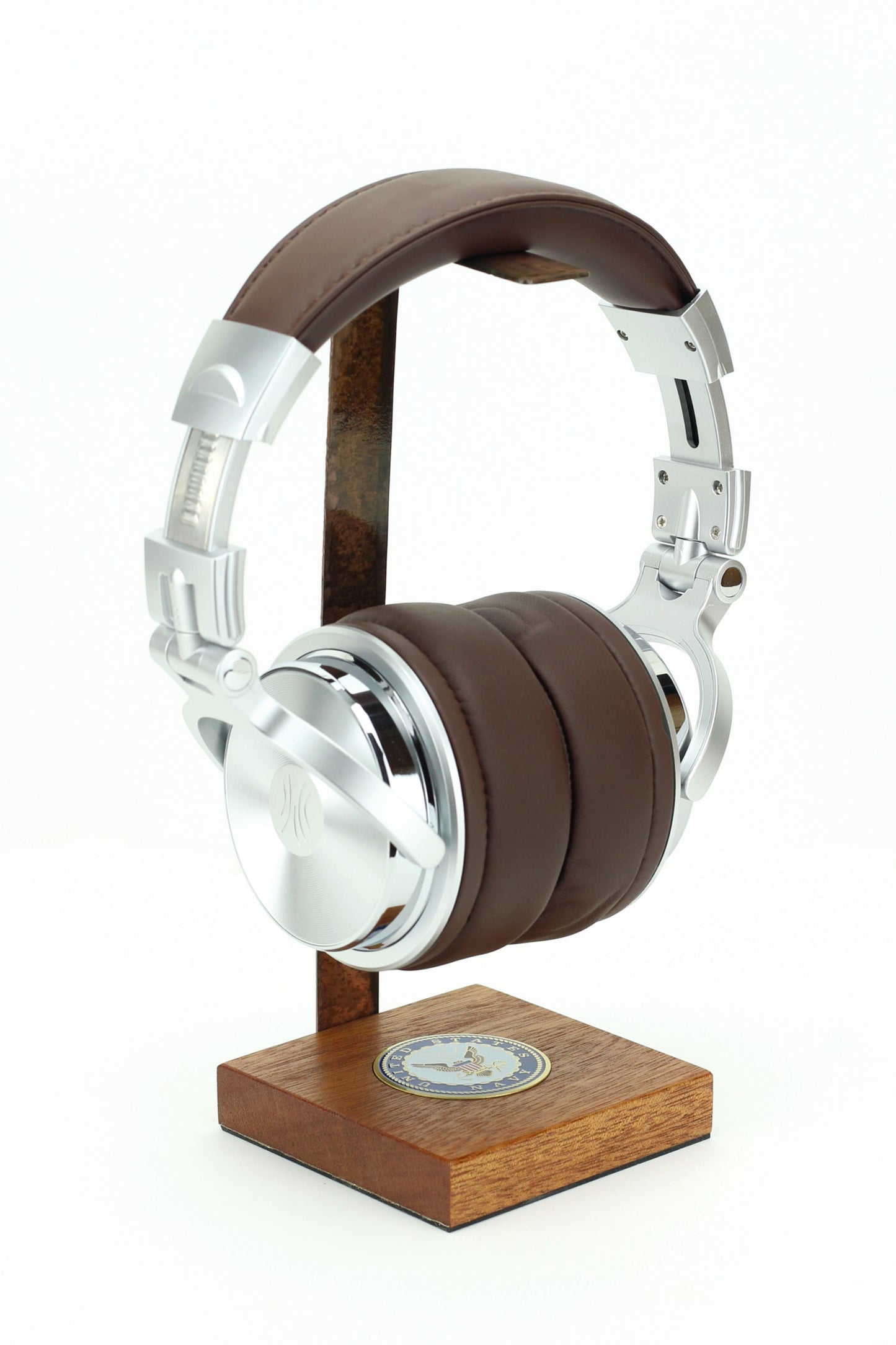 Navy Mahogany Base and Metal Headphone Stand