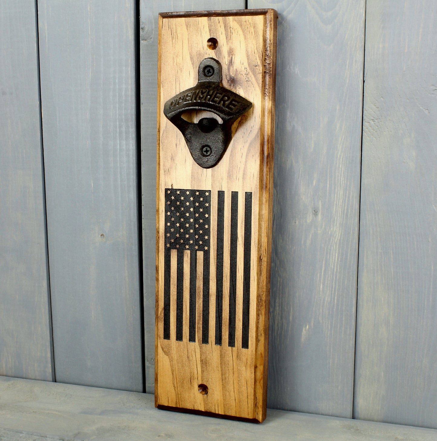 Rustic American Flag Wall Mounted Bottle Opener