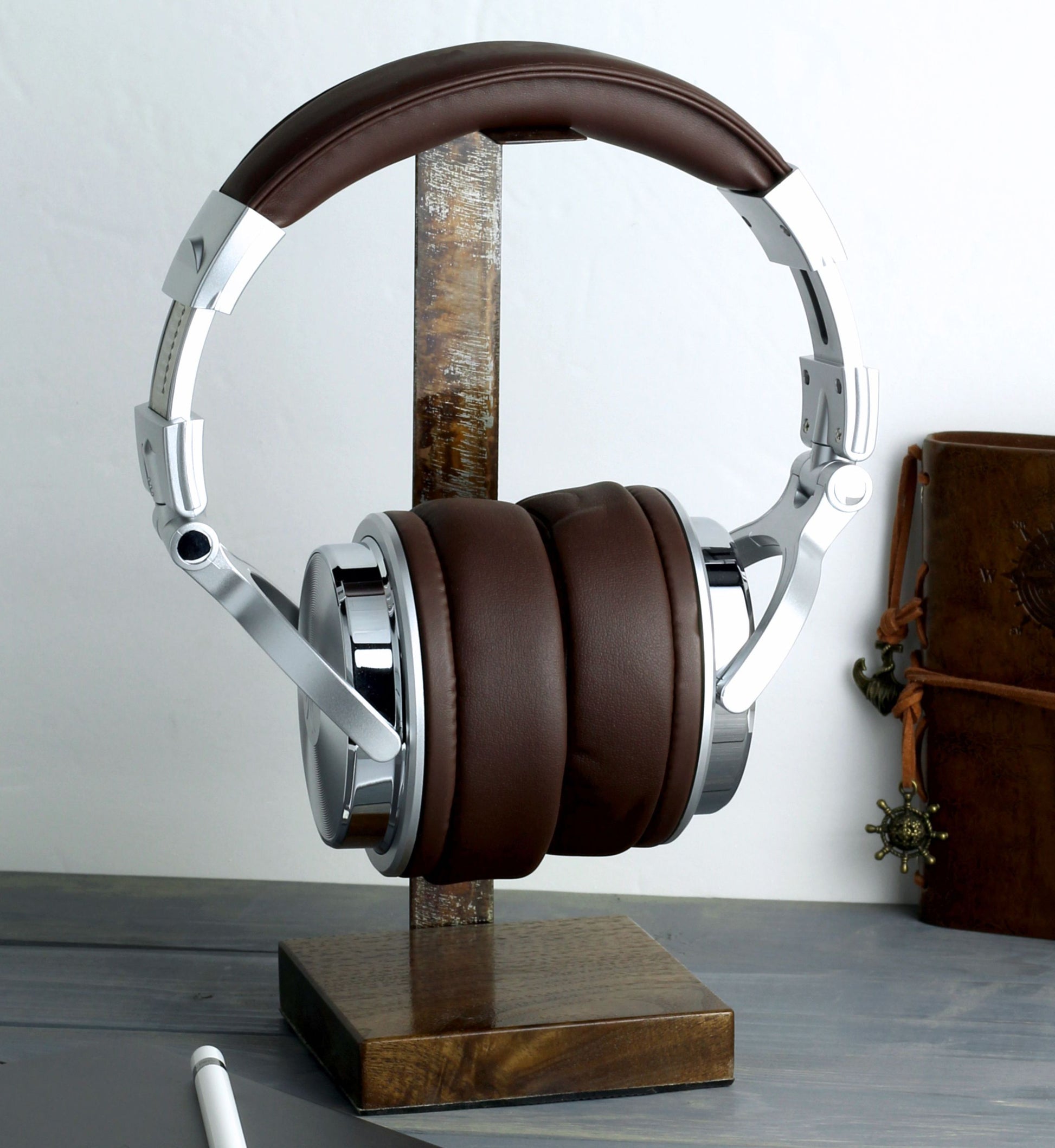 Walnut Base and Metal Headphone Stand loki engraving