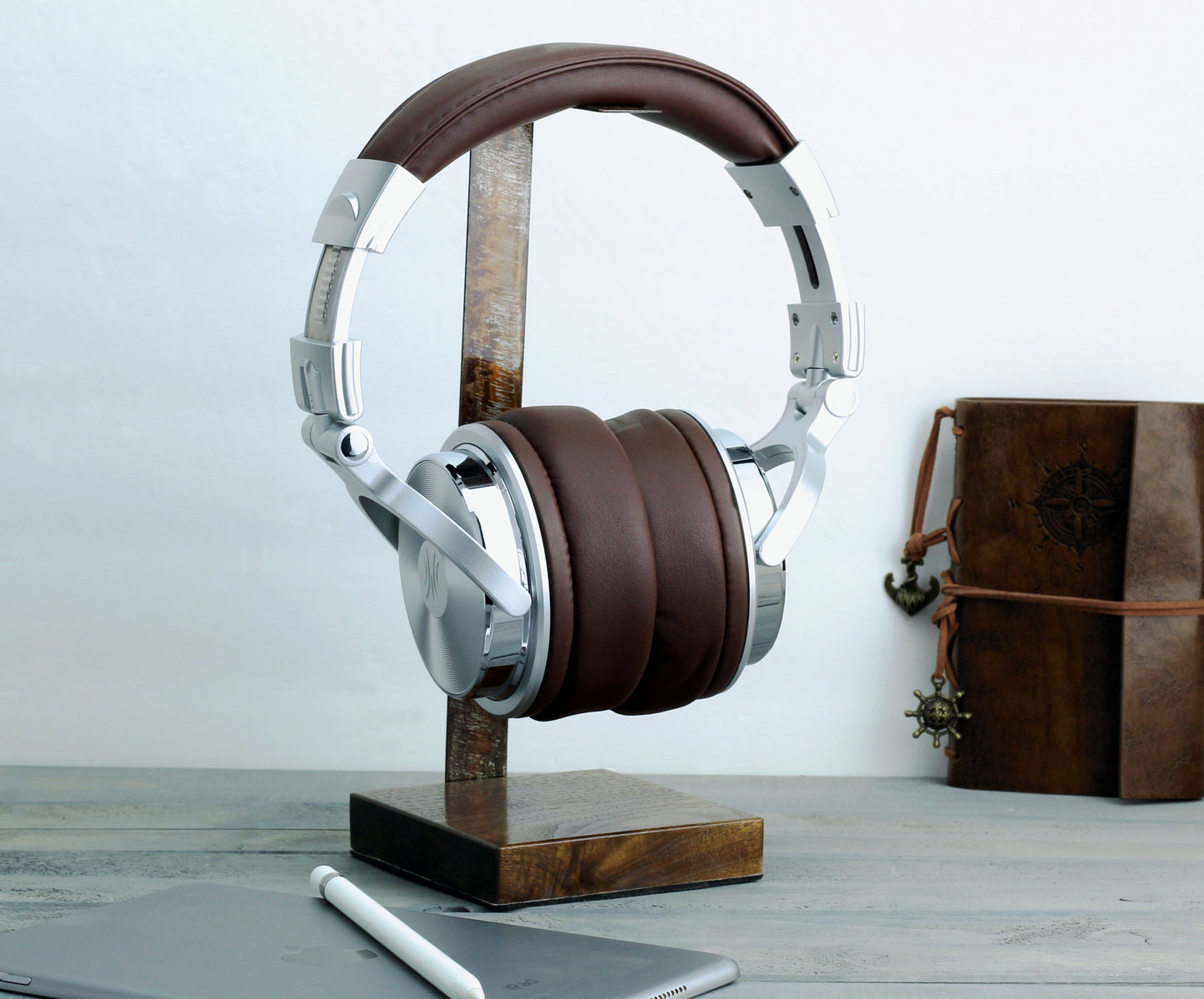 Walnut Base and Metal Headphone Stand